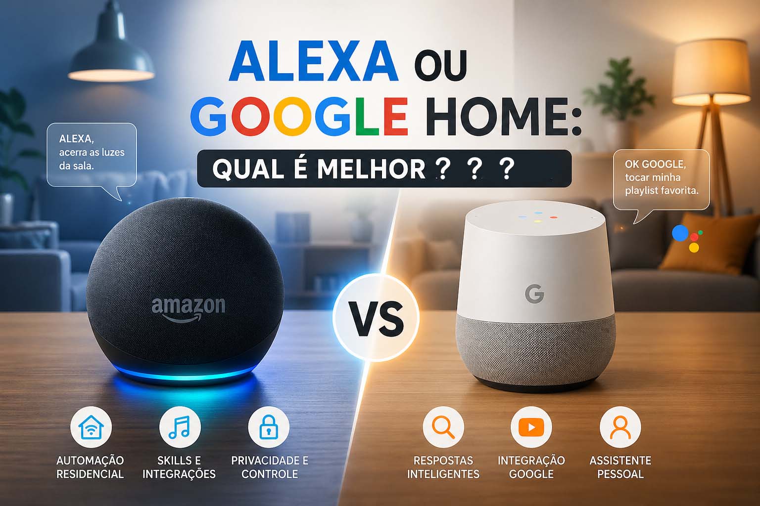 Comparação entre Alexa e Google Home em 2026