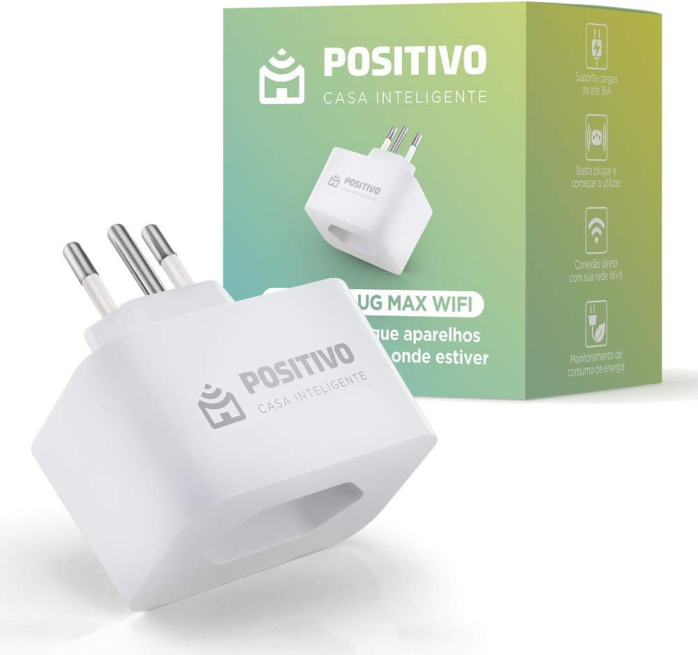 Smart Plug Max Wi-Fi Positivo Casa Inteligente 16A Bivolt Controle Remoto Automação Residencial Compatível Alexa Google Home