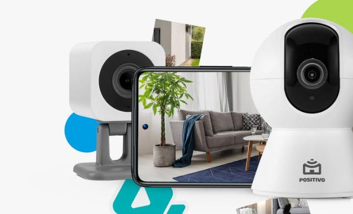 Câmera de segurança Wi-Fi moderna em ambiente residencial inteligente com monitoramento remoto e visão noturna para proteção da casa.