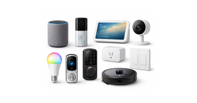 Linha de dispositivos Echo da Amazon com Alexa para automação residencial, incluindo smart speakers e controle inteligente da casa em 2026.
