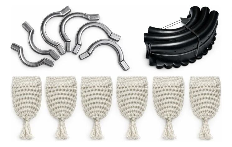 carrossel de acessórios para mesa de sinuca e bilhar com redes de caçapa, alças em alumínio e capas protetoras