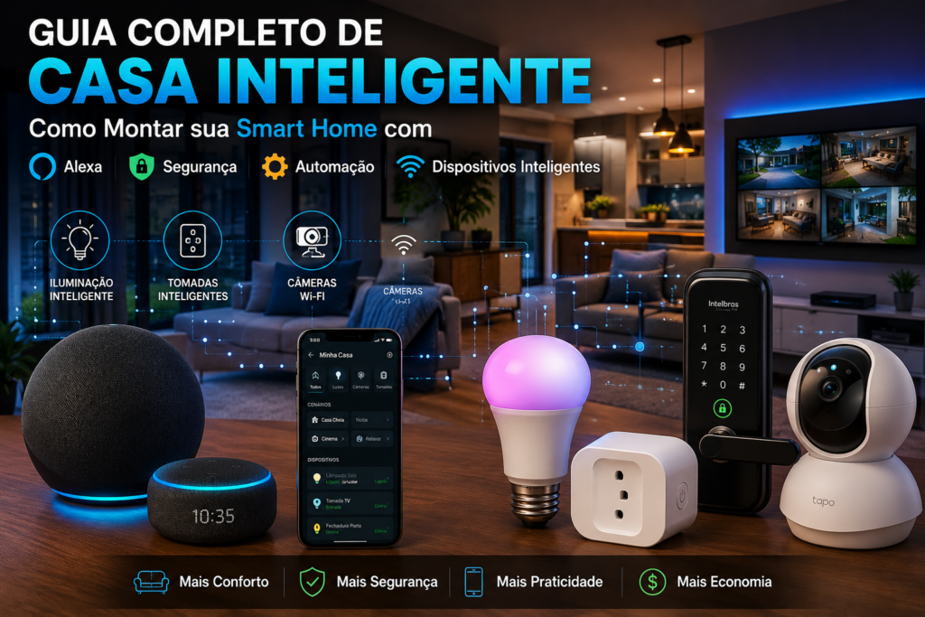 Dispositivos Smart Home mais vendidos com Alexa, câmeras Wi-Fi, smart plugs e automação residencial inteligente