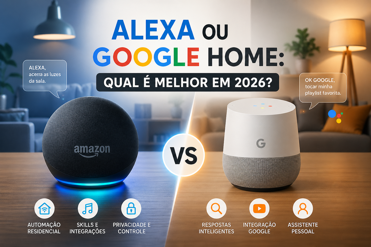 Alexa vs Google Home comparação 2026 casa inteligente automação residencial