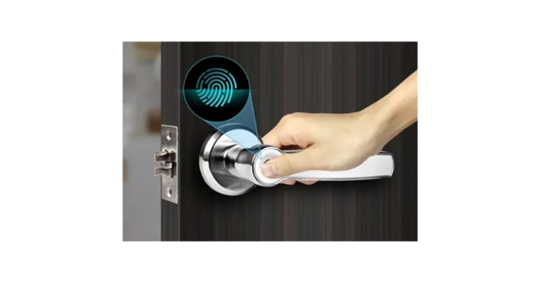 Fechadura digital em porta de casa moderna e elegante, representando segurança avançada, praticidade sem chave e integração com automação residencial