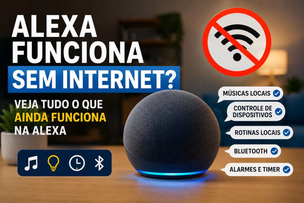 Alexa funcionando sem internet com Echo Dot controlando comandos locais e dispositivos inteligentes