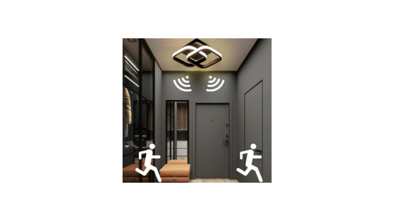 Corredor moderno com iluminação automática, sensor de presença e automação residencial em casa inteligente moderna