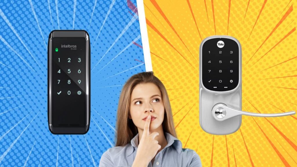 Fechadura digital inteligente instalada em porta residencial moderna com sistema de segurança por senha e biometria em casa inteligente 2026